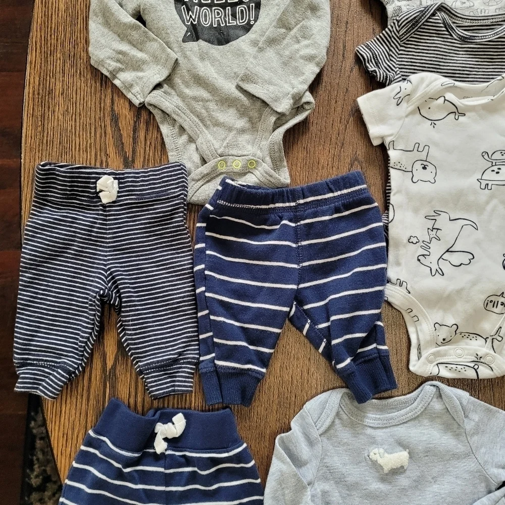 Bundle/Lot of 14 Tops, Bottoms, and Pj's Size Boys Newborn